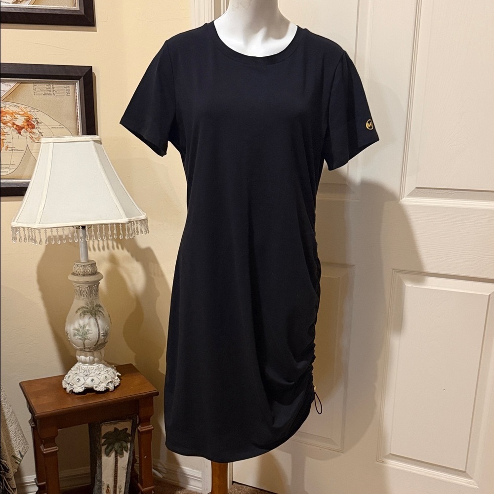 Michael Kors Black Short-Sleeve Ruched T-Shirt Dress. Listing as Medium.